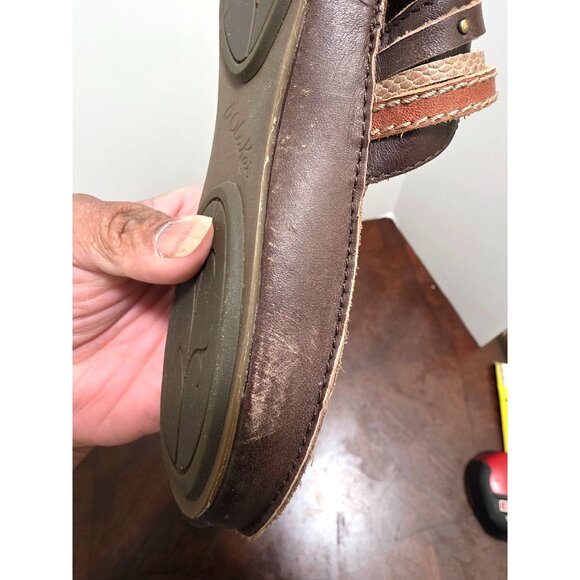 OLUKAI Women's Handcrafted Brown Leather Slip-On Sandals With Toe Loop & Embosse - Picture 10 of 10